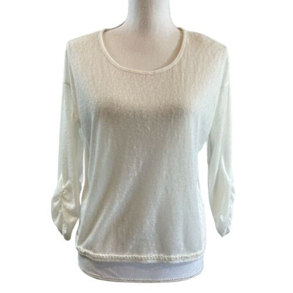 NWT No Boundaries Juniors L Large White 3/4 Sleeve Sweater Top Lightweight